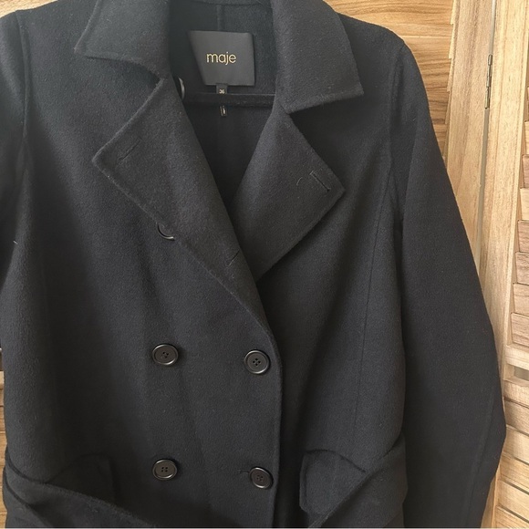 Maje Geola Long Double-Faced Wool Belted Long Coat size S - Picture 8 of 13